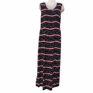 JBS Sleeveless Maxi Dress Red White Blue Star Print Size 14